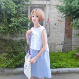夏季女装韩版时尚休闲套装字母背心上衣+吊带连衣裙两件套学生潮