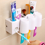 碧嘉嘉创意无痕吸盘式自动挤牙膏器牙刷架套装三口之家懒人漱口杯