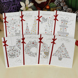 红色丝带圣诞节贺卡银色浮雕圣诞祝福卡片万用新年员工礼品节日卡