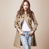 EyesonU2015秋季新款韩版中长款双排扣风衣女士修身外套1596
