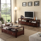 御品工匠 美式实木茶几电视柜组合成套客厅家具 出口品质