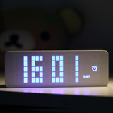 简约木质闹钟欧式LED电子钟表 创意静音时钟摆件复古钟懒人床头钟