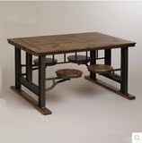 美式乡村方形饭桌组装桌椅实椅组合复古铁艺实木餐桌创意家居组合