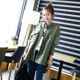 2015春季新款女装韩版中长款宽松长袖单排扣休闲学院风风衣外套女