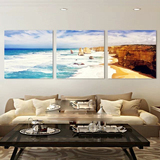 D水晶膜大自然海边风景客厅沙发背景无框画三联装饰画卧室壁画