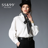 SS＆99夏季白色上衣长袖宽松翻领长袖韩范时尚短款修身显瘦衬衫女