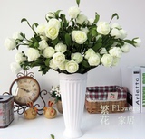 包邮家居现代简约欧式田园白色陶瓷花瓶仿真玫瑰套装花艺餐桌摆件
