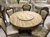 欧式实木餐桌  美式复古进口红龙玉实木橡木雕花圆餐桌椅组合