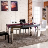 餐桌 钢化玻璃餐桌椅 客厅家具黑色不绣钢简约现代餐桌椅组合套装