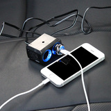 YAC汽车手机充电器 usb USB车载点烟器 一拖二 3米延长线蓝光指示