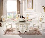 橡木整装现代简约欧式大理石圆餐桌实木描银雕花烤漆橡木餐桌椅