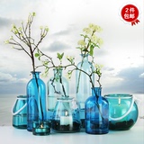 地中海创意风格彩色透明玻璃花瓶插花水培瓶装饰摆件2件包邮