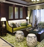 新中式绿色地毯客厅茶几卧室床边地毯样板间餐厅手工腈纶地毯定制