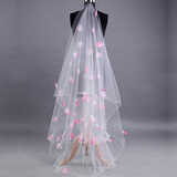 包邮新娘结婚3米超长头纱婚纱礼服拖尾韩式头纱头饰新款粉色花瓣