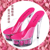 夏季多色热销日系女鞋性感超高跟鞋15cm凉拖玫瑰花朵防水台新娘鞋