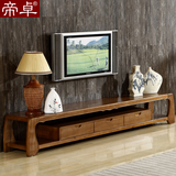 现代中式实木电视柜 客厅家具 2.2米三抽屉储物双层简约创意地柜