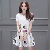 2016夏季新款韩版女装短袖上衣T恤短裙夏装裙子两件套针织套装