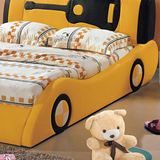 卧室简约真皮床双人床 现代儿童皮艺床 汽车造型黄色1.5米小户型