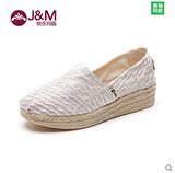 jm快乐玛丽 2015新款低帮套脚女鞋 松糕跟厚底帆布鞋韩版潮81021W