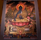 西藏尼泊尔纯手工纯手绘唐卡佛像画像药师佛结缘
