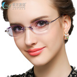 包邮 高度超薄 女士无框 水晶切边 镶钻近视眼镜框架 含镜片T217