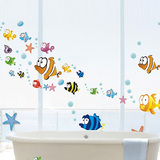 背景墙纸墙贴客厅贴卡通海豚小鱼群海底墙壁装饰贴画儿童房幼儿园