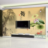 大型中式中国风水墨山水风景荷花壁纸客厅电视背景壁画墙纸影视墙