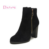 Daphne/达芙妮2015冬季新款 时尚圆头高跟侧拉链女短靴1015605339