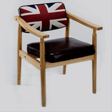 北欧实木餐椅欧式复古皮艺餐椅带扶手靠背椅子现代简约书桌椅家用
