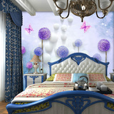 简约3D立体墙纸电视背景墙壁纸客厅卧室大型壁画蓝色紫色蒲公英