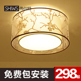 仿古新中式温馨LED卧室客厅吸顶灯具圆形简约现代布艺书房灯饰