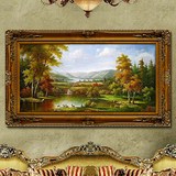 风景油画纯手绘装饰画欧式客厅高档有框画大幅山水壁画横款聚宝盆