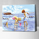 数字油画 DIY手绘客厅卧室沙滩海景儿童人物装饰画挂画童真40*50