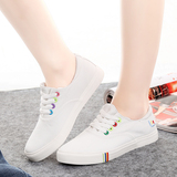 远步2016夏季新款女士低帮系带帆布鞋韩版休闲鞋小白鞋平底学生鞋