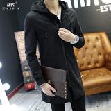 男士春季外套2016新款风衣男中长款黑色修身韩版大衣青少年外套