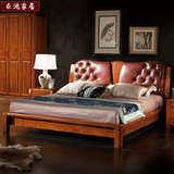 1.8米双人床  中式简约现代乌金木软靠背婚床 卧室家具高箱储物皮