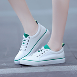 16最新款便宜初中学生14 15 16岁帆布鞋女孩韩版小白鞋休闲鞋绿边