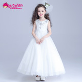 欧美童装女童连衣裙高端儿童白色公主裙夏季新款礼服裙长裙蓬蓬裙