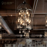 美式复古铁艺水晶鸟笼吊灯创意楼梯间服装店餐厅酒吧别墅工业吊灯