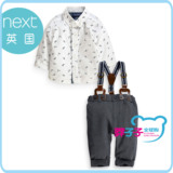next英国新款童装现货 男童宝宝白衬衫、长裤和背带套装 3件套
