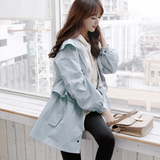 2016秋季新款韩国纯色拉链直筒中长款女士风衣休闲学院风长袖外套