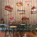 欧式复古怀旧木纹墙纸蛋糕甜品店壁纸休闲餐厅咖啡店定制大型壁画