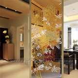 艺术玻璃 隔断玄关屏风 雕花玻璃透光 双面效果YPXH1059富贵牡丹