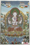 热卖西藏佛像 尼泊尔唐卡画像 织锦画丝绸绣 四臂观音唐卡刺绣