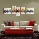 客厅沙发背景墙挂画城市装饰画无框画风景手绘油画壁画现代抽象画
