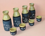 外贸日式樱花系温酒壶 小酒杯 手绘陶瓷磨砂杯 亚光杯壶套装 特价