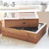 原木zakka日式收纳盒玻璃盖子桌面首饰盒家居木质整理收纳盒子
