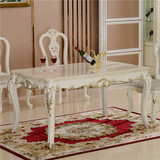 欧式新款整装餐桌椅组合 天然大理石长方桌 实木描金雕花长方桌子