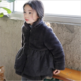 韩国女童毛毛加厚外套仿皮草棉袄冬装新款大衣儿童中长款花边棉衣