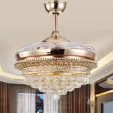 水晶风扇灯吊扇灯隐形 客厅餐厅电风扇吊灯带吊扇LED玫瑰金色
